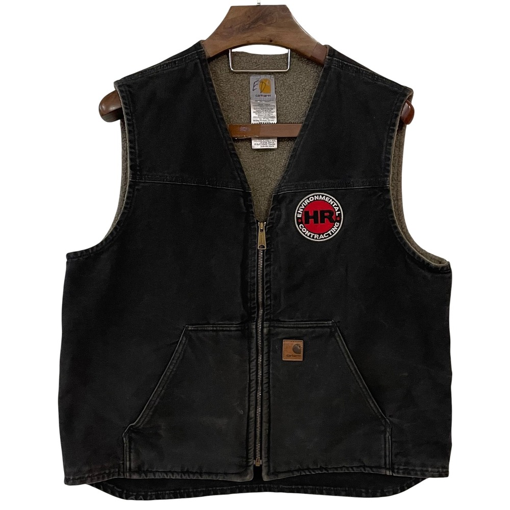 Carhartt Mens V26 Black Duck Canvas Sherpa Lined Vest HR Logo Workwear USA XL
